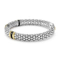 side of 9mm sterling silver beaded bracelet with black ceramic and gold details