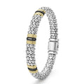 upright 9mm sterling silver beaded bracelet with black ceramic and gold details
