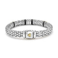 back of 9mm sterling silver beaded diamond bracelet with black ceramic and gold stations