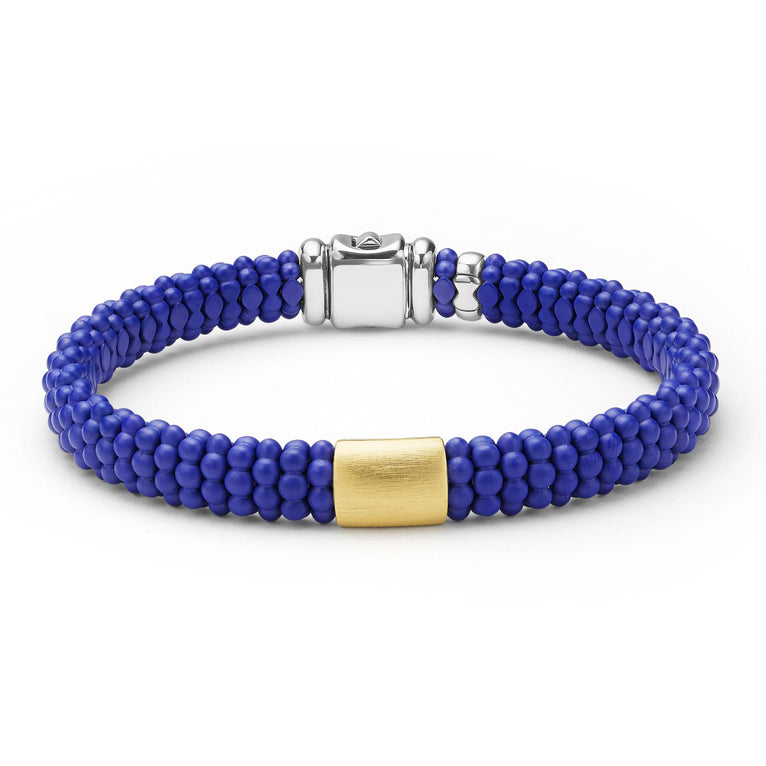 LAGOS 18K Gold matte blue ceramic Caviar bracelet, 9mm