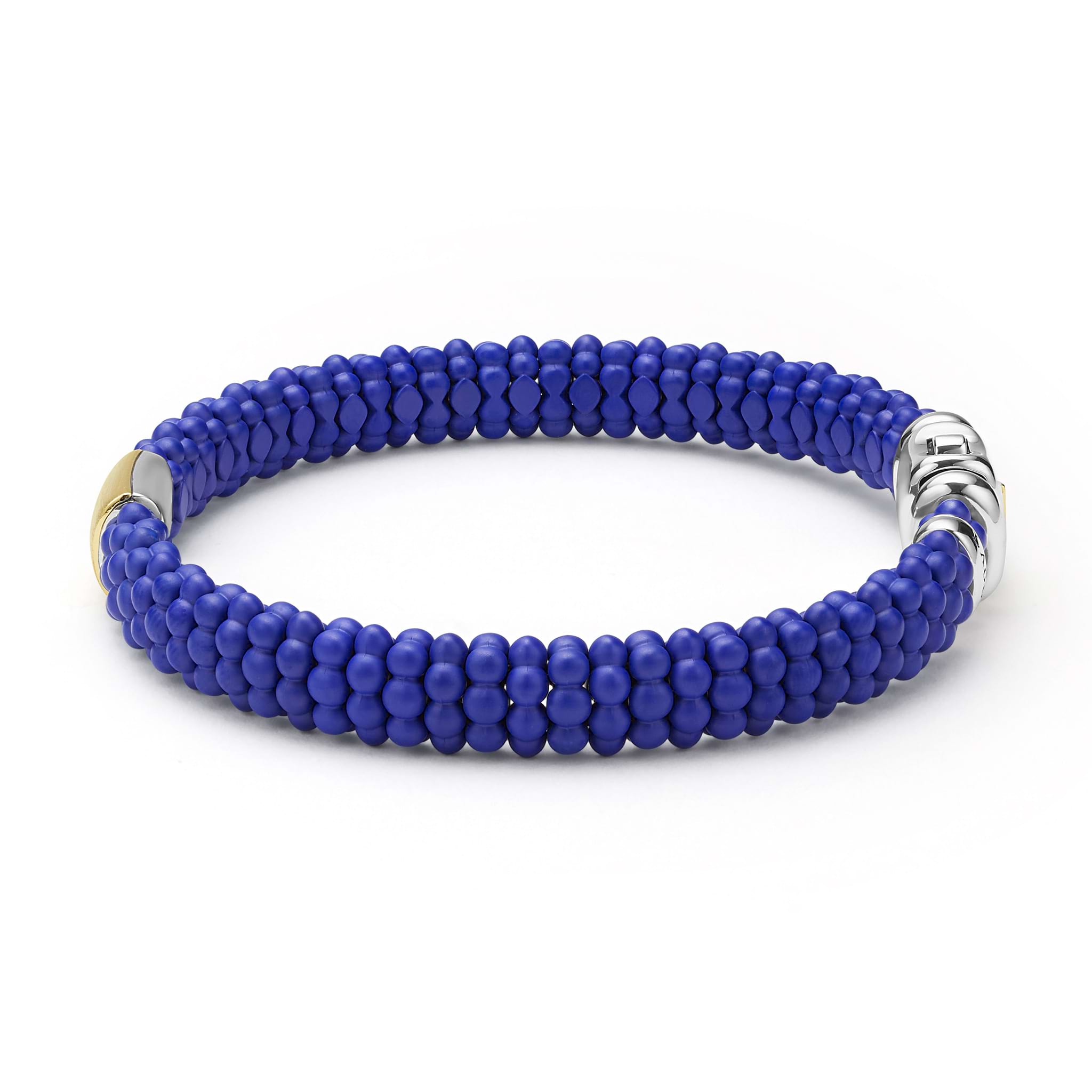 LAGOS 18K Gold matte blue ceramic Caviar bracelet, 9mm