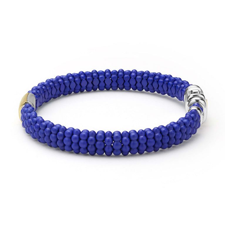 LAGOS 18K Gold matte blue ceramic Caviar bracelet, 9mm