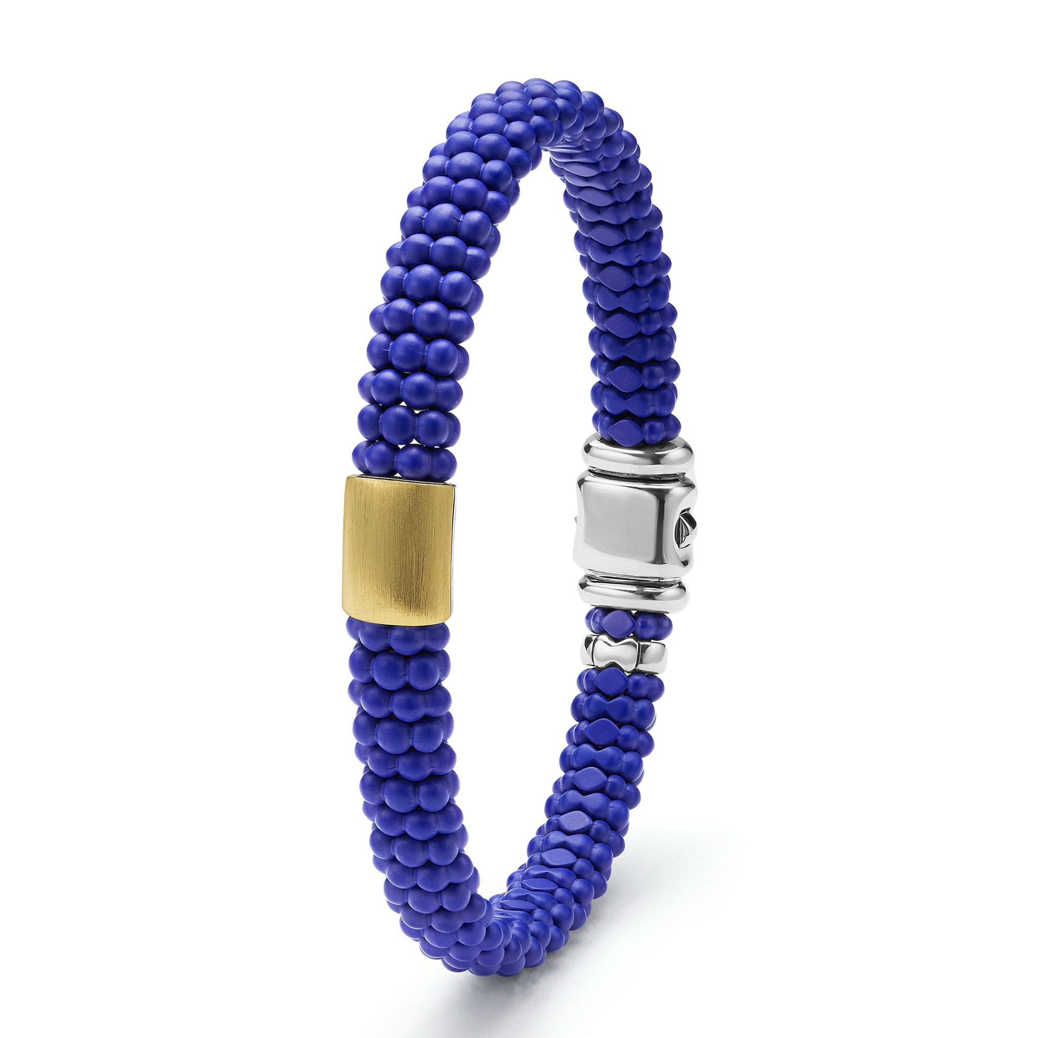LAGOS 18K Gold matte blue ceramic Caviar bracelet, 9mm