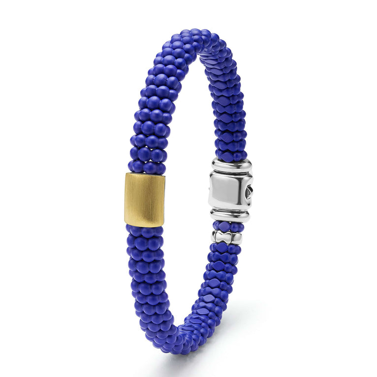 LAGOS 18K Gold matte blue ceramic Caviar bracelet, 9mm