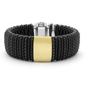 A matte black ceramic Caviar beaded bracelet accented by a satin finish 18K gold station finished with a double-button box clasp.