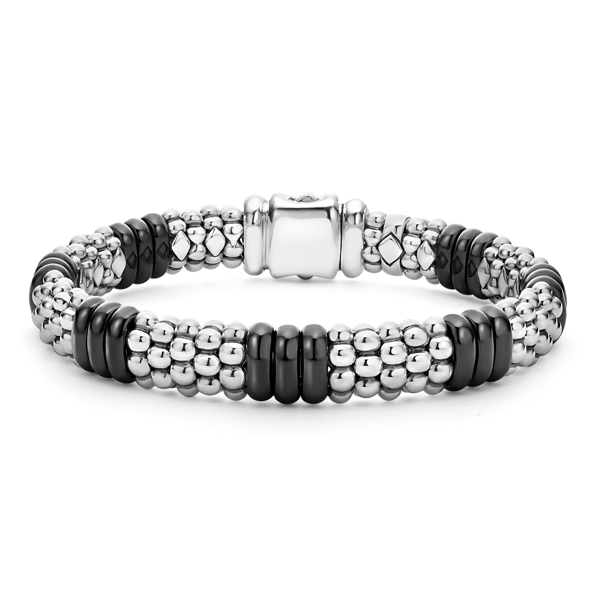 Sterling silver Caviar beading and smooth black ceramic form this signature rope bracelet.