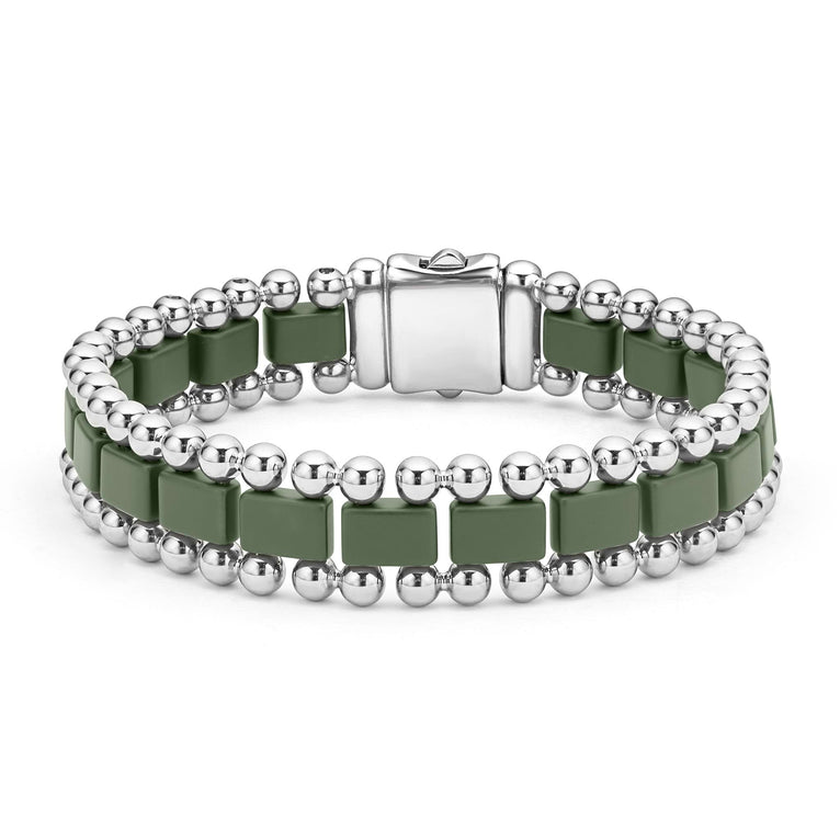 Matte hunter green ceramic and stainless steel form this Caviar beaded link bracelet. Perfect for everyday wear.
