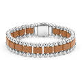 Matte tan ceramic and stainless steel form this Caviar beaded link bracelet. Perfect for everyday wear.