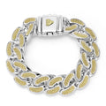 18K gold Caviar beading surrounded by sterling silver forms this 19mm curb link bracelet.