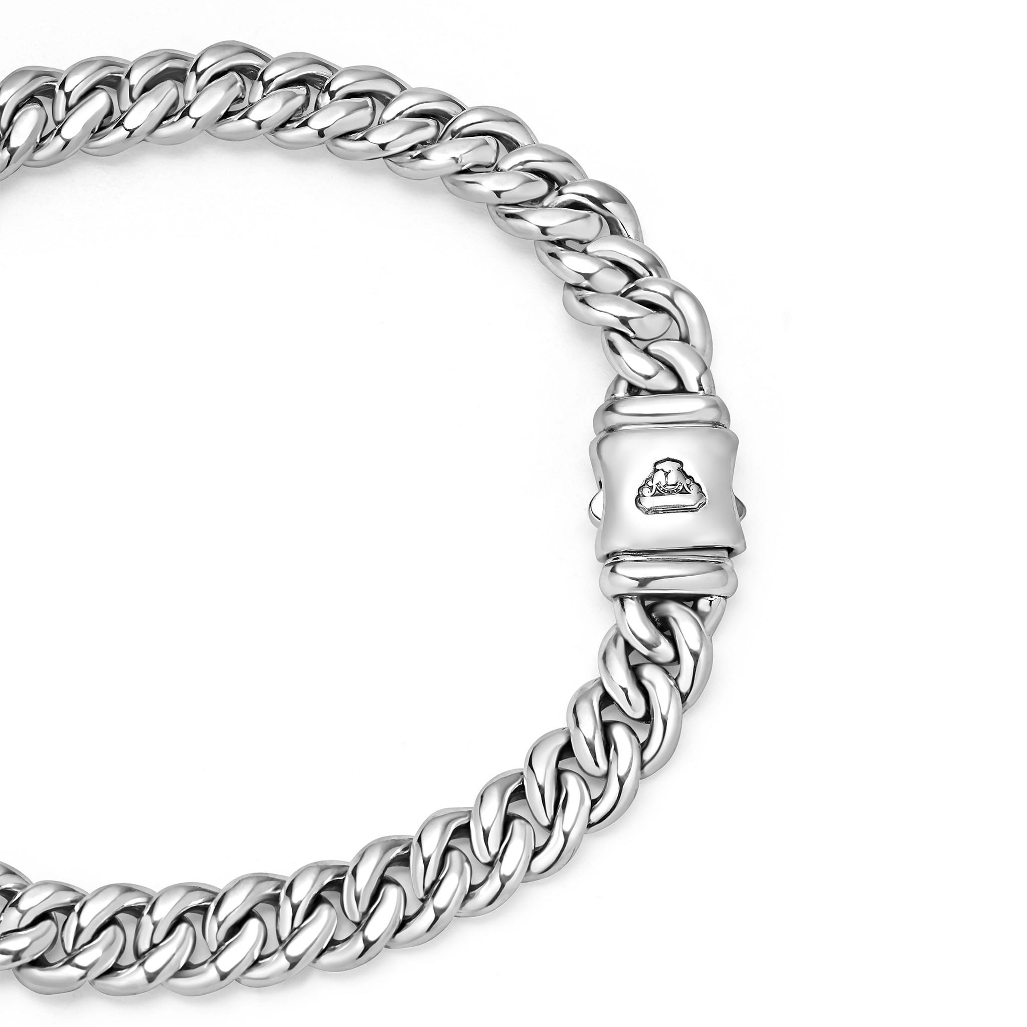Two Presser Clasp view with LAGOS emblem on sterling silver chain bracelet