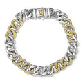 18K gold Caviar beading surrounded by sterling silver forms this curb chain bracelet.
