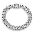 Smooth sterling silver with an 18K gold Krunch crescent forms this everyday chain bracelet.
