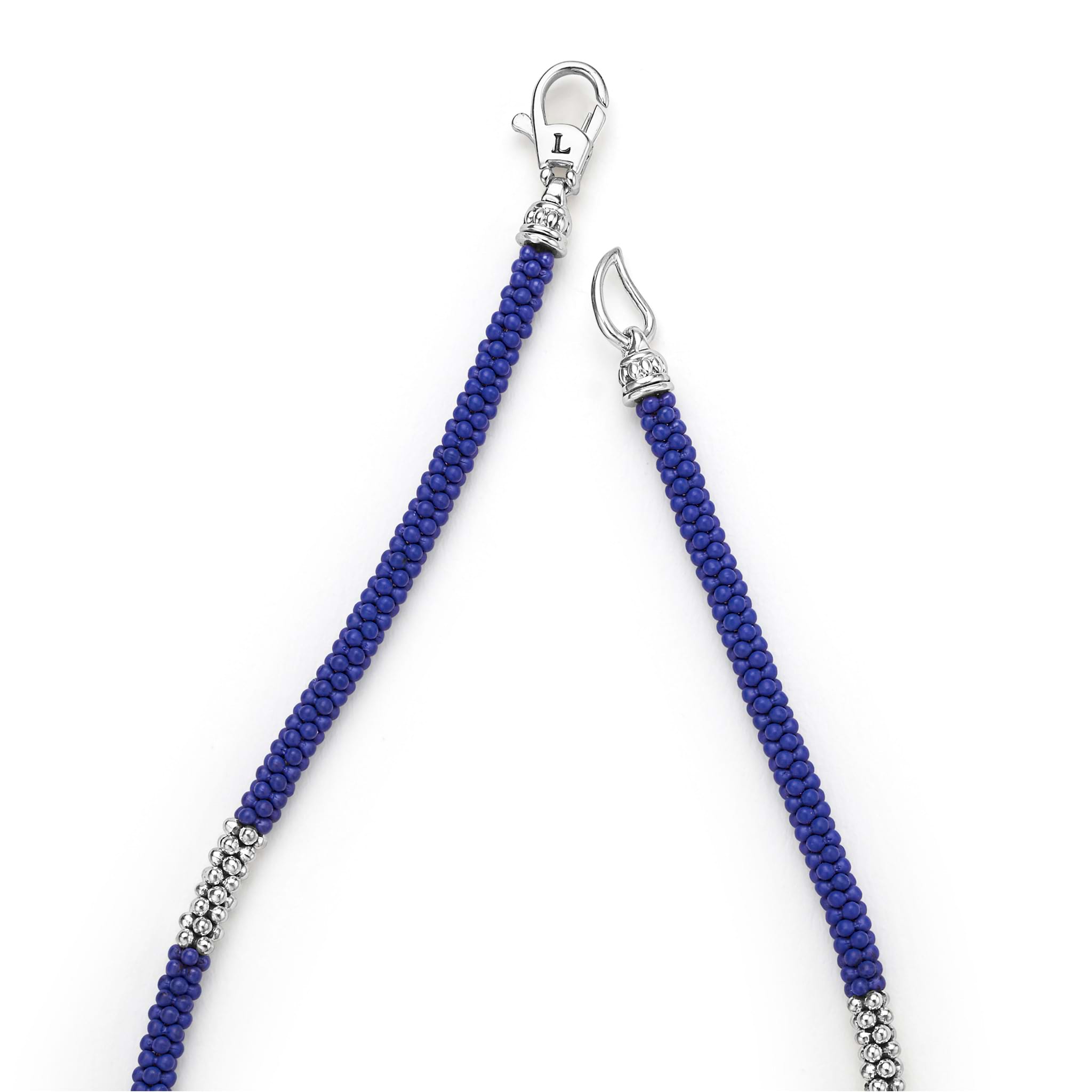 LAGOS Blue Caviar three-silver-station matte blue ceramic bracelet, 3 mm width, sterling silver lobster clasp