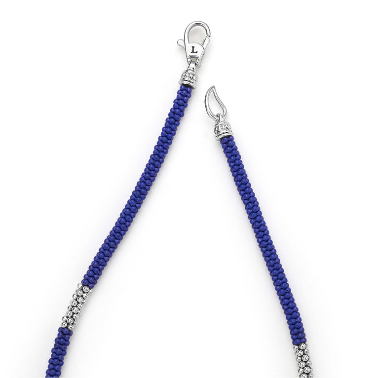 LAGOS Blue Caviar three-silver-station matte blue ceramic bracelet, 3 mm width, sterling silver lobster clasp