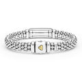 back of 9mm sterling silver beaded diamond bracelet with black ceramic and gold details