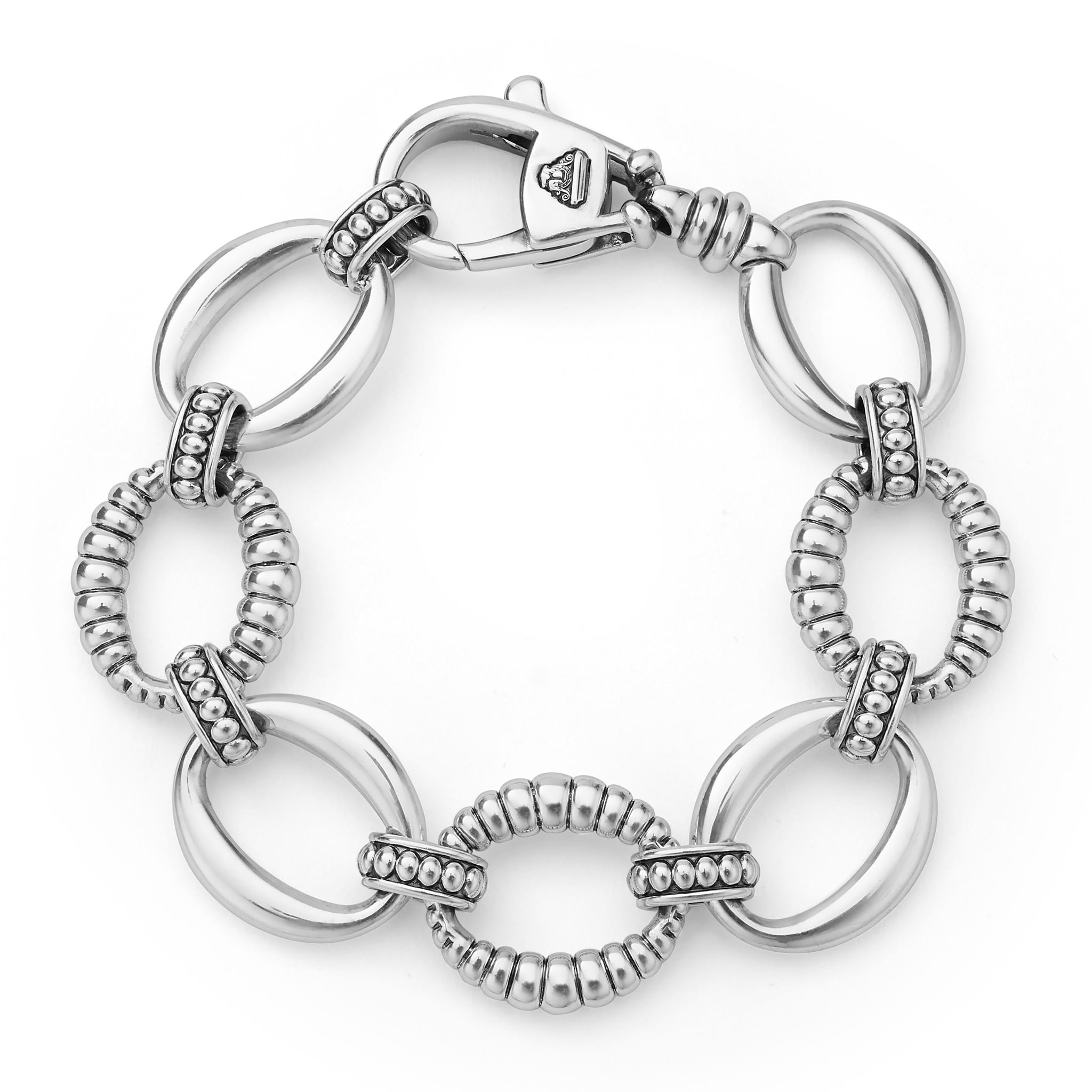 Full view of Sterling Silver Oval Fluted Link Bracelet 19mm