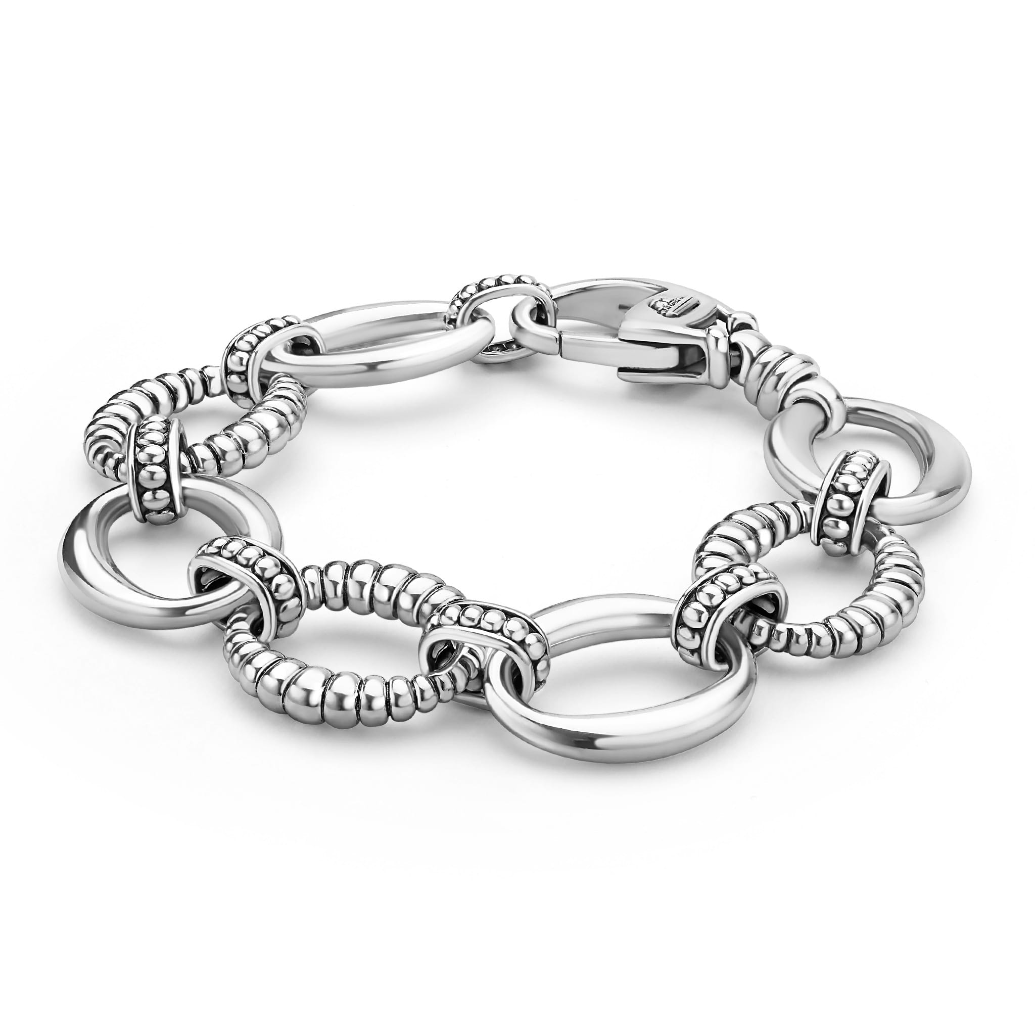 Side view of Sterling Silver Oval Fluted Link Bracelet 19mm