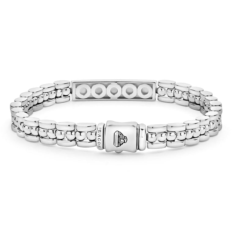 Signature Caviar Petite Silver Engravable ID Link Bracelet