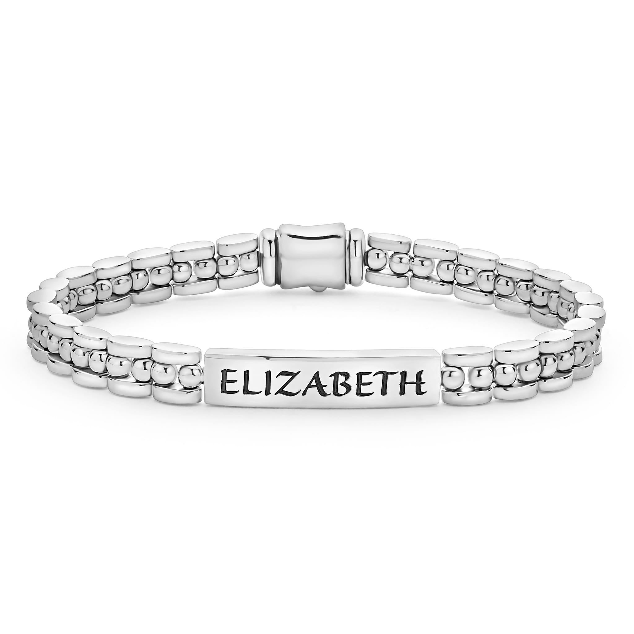 Signature Caviar Petite Silver Engravable ID Link Bracelet