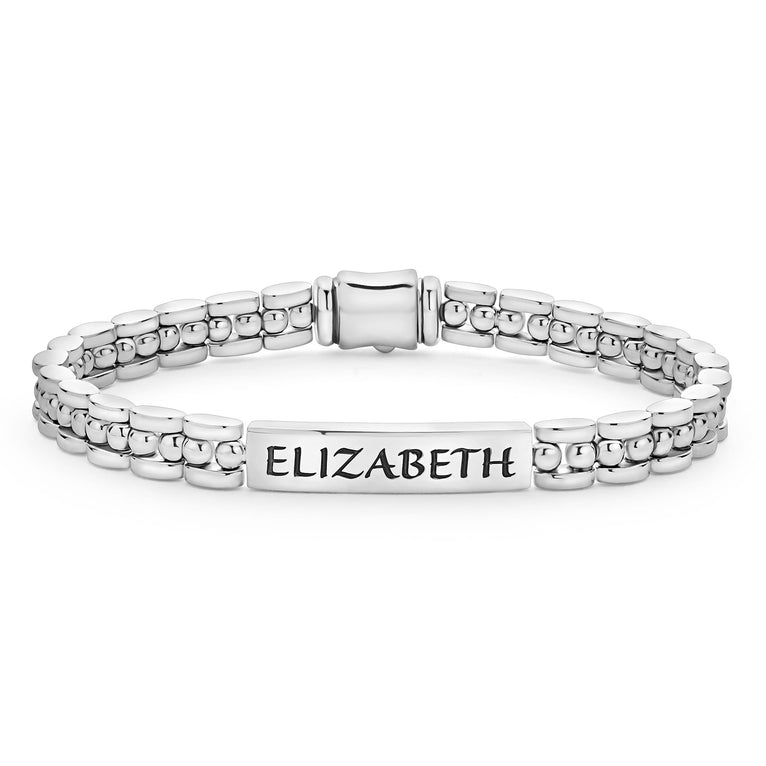 Signature Caviar Petite Silver Engravable ID Link Bracelet