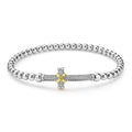 front of everyday stretch bracelet with beaded sterling silver and gold cross detail