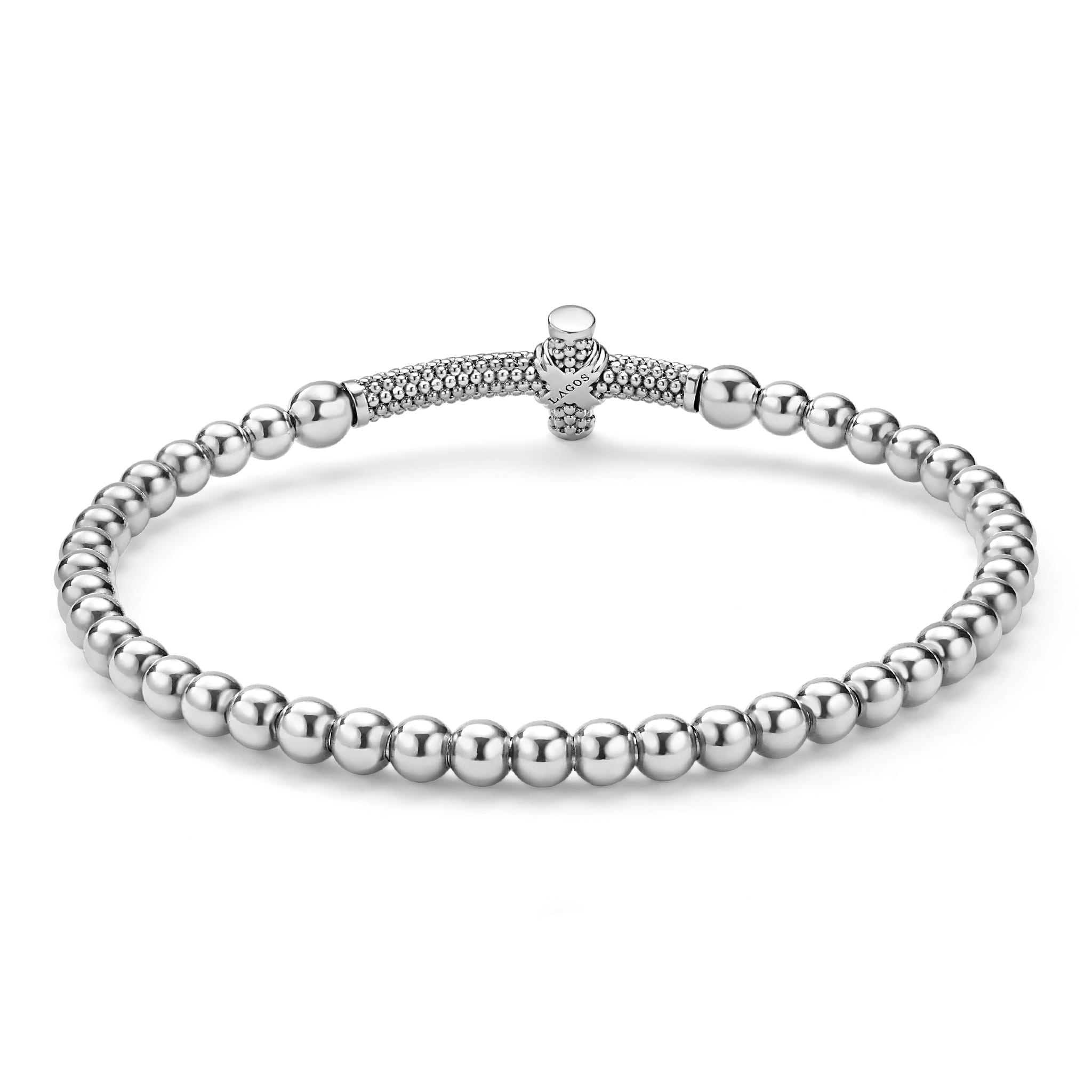 back of everyday stretch bracelet with beaded sterling silver and gold cross detail