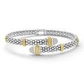 front of 5mm sterling silver bypass bracelet with gold and diamond accents