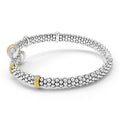 side of 5mm sterling silver bypass bracelet with gold and diamond accents
