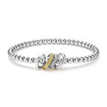 front of everyday sterling silver beaded stretch bracelet with diamonds and gold ring details 