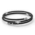 front of black ceramic beading with sterling silver station wrap bracelet