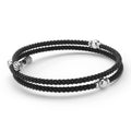 side of black ceramic beading with sterling silver station wrap bracelet