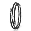 upright black ceramic beading with sterling silver station wrap bracelet