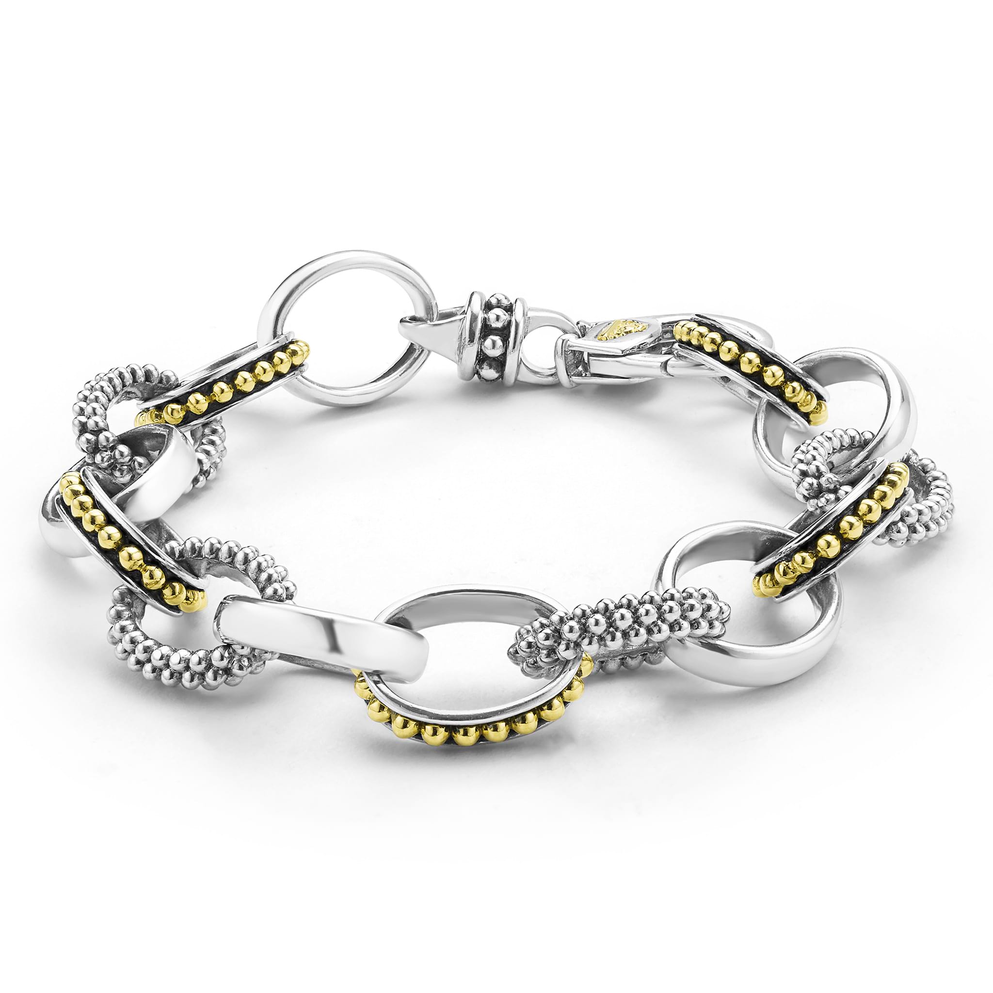 13mm sterling silver and gold beaded link bracelet