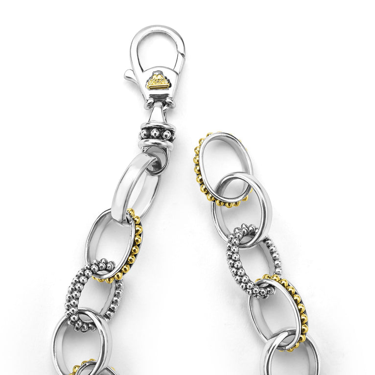 clasp of 13mm sterling silver and gold beaded link bracelet 