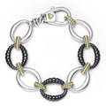sterling silver link bracelet with gold and black ceramic beading 
