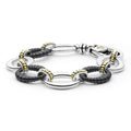 flat sterling silver link bracelet with gold and black ceramic beading 