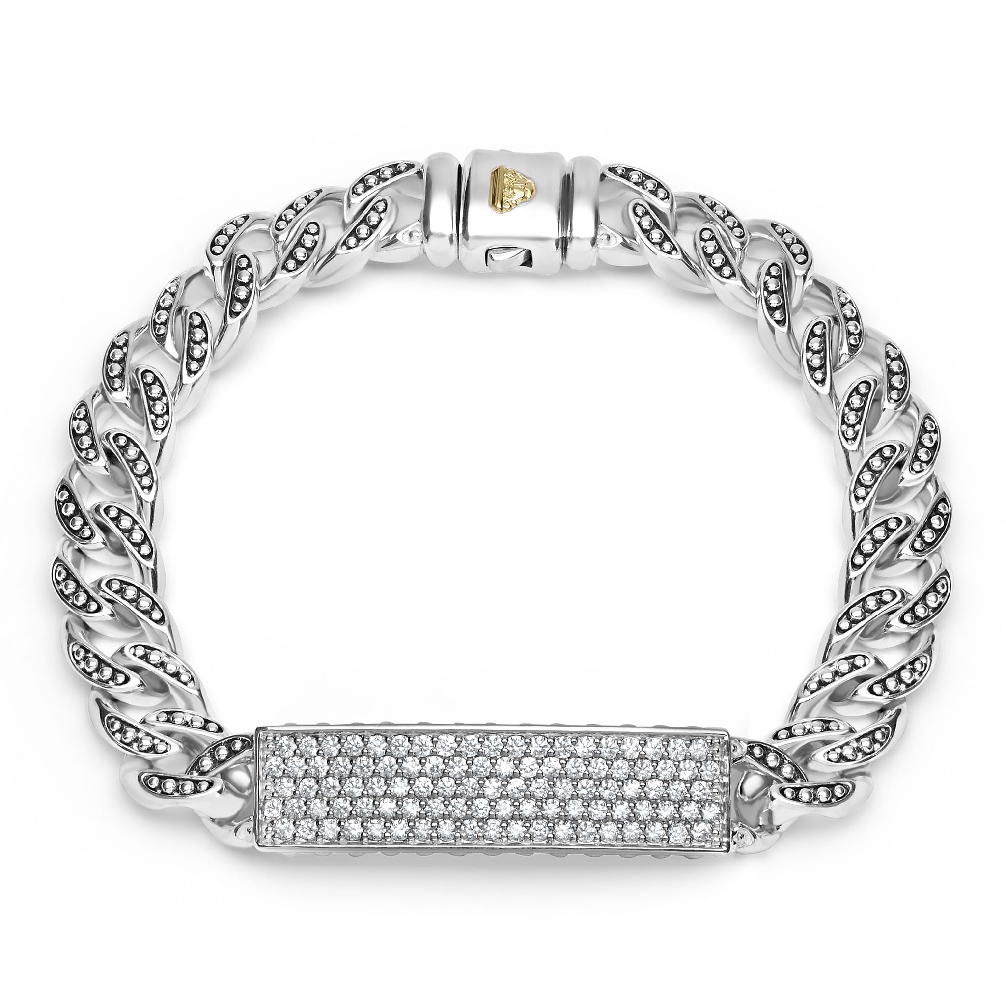 sterling silver curb link bracelet with pave diamonds