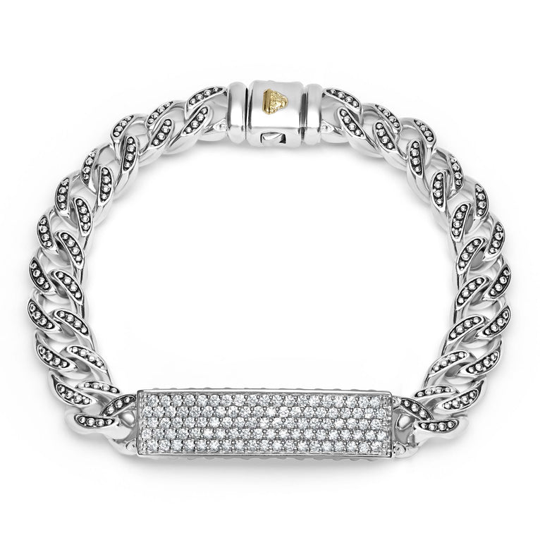 sterling silver curb link bracelet with pave diamonds