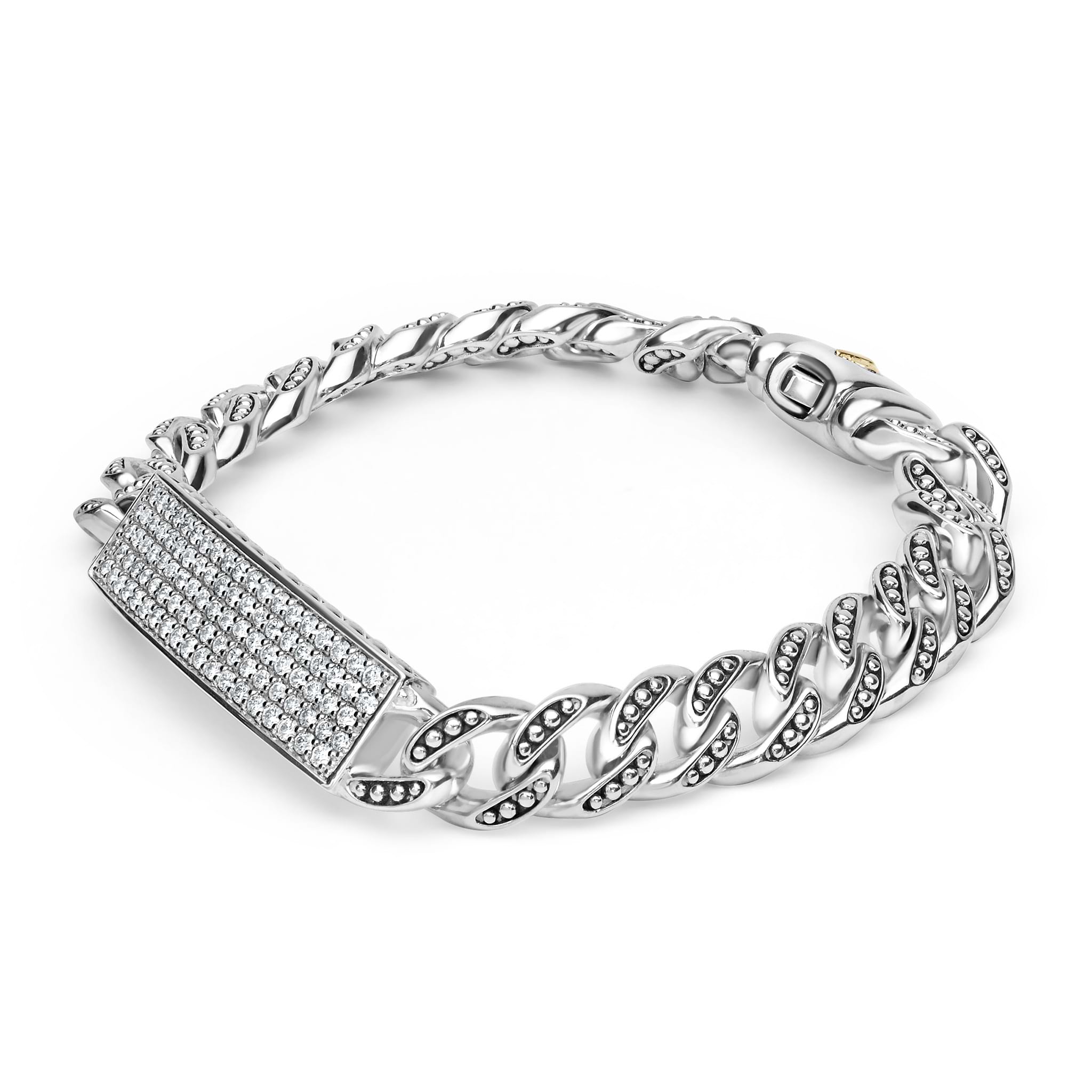 sterling silver curb link bracelet with pave diamonds