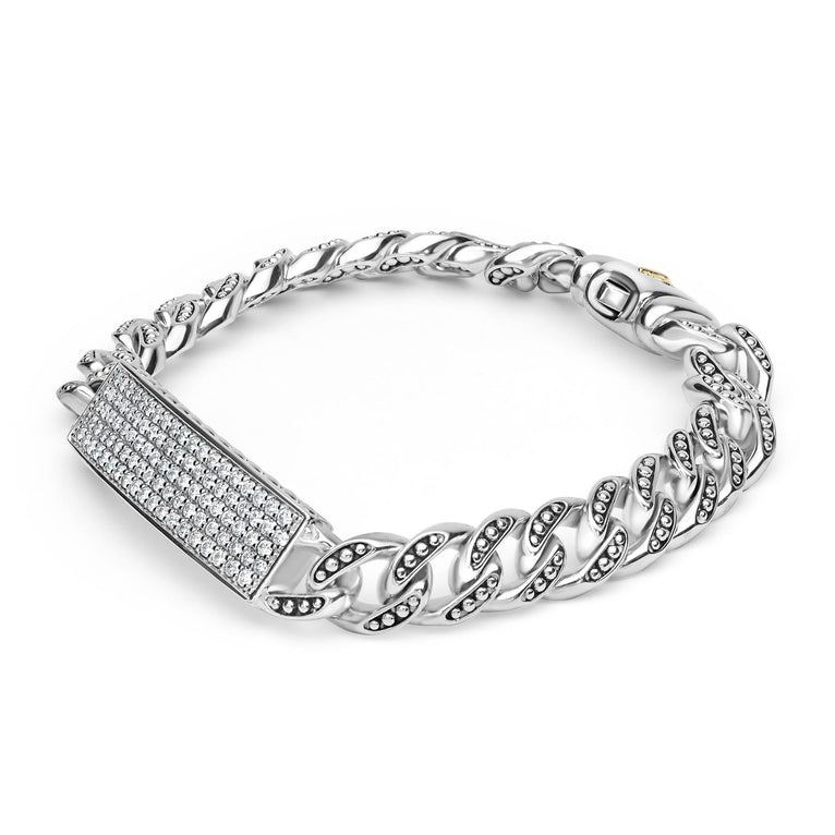 sterling silver curb link bracelet with pave diamonds