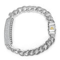 sterling silver curb link bracelet with pave diamonds