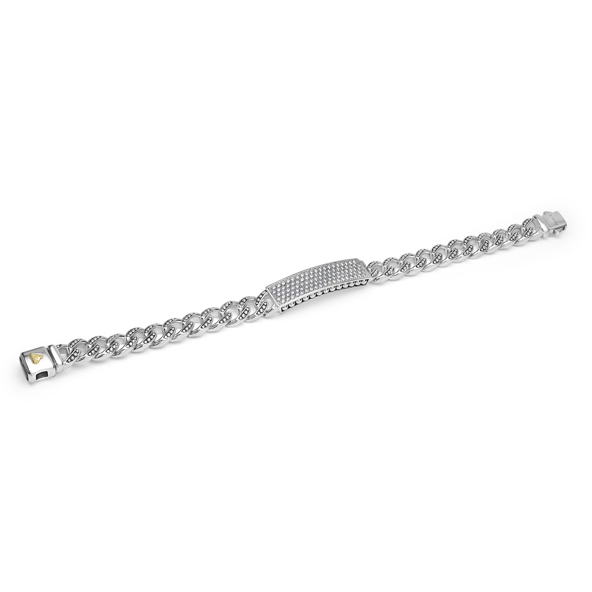 sterling silver curb link bracelet with pave diamonds