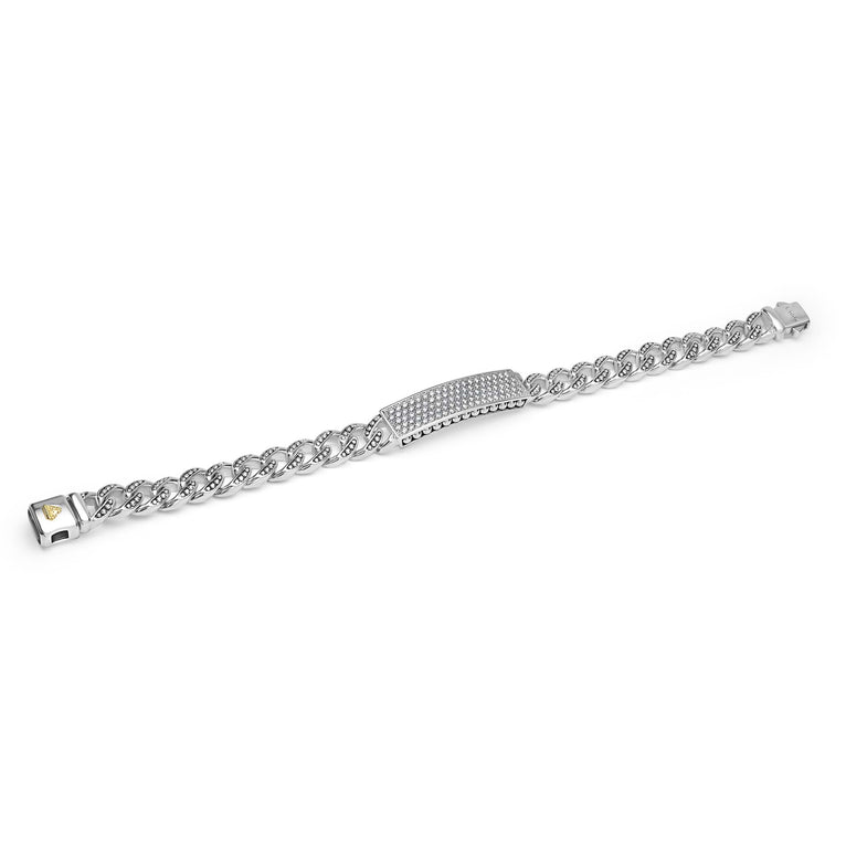 sterling silver curb link bracelet with pave diamonds
