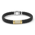 LAGOS 18K Gold matte black ceramic Caviar bracelet with diamond station, 9mm