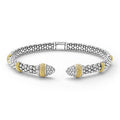 front of 5mm Sterling silver cuff-style bracelet with gold and diamond accents 