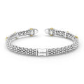 back of 5mm Sterling silver cuff-style bracelet with gold and diamond accents with LAGOS engraving