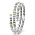 upright 5mm sterling silver wrap bracelet with gold beaded accents