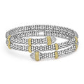 front of 5mm sterling silver wrap bracelet with gold and diamond accents