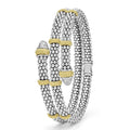 upright 5mm sterling silver wrap bracelet with gold and diamond accents