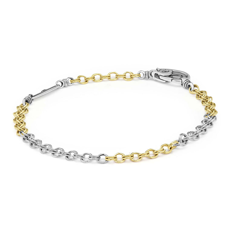 Two-Tone 3.5 mm double cable chain bracelet in sterling silver and 18K gold